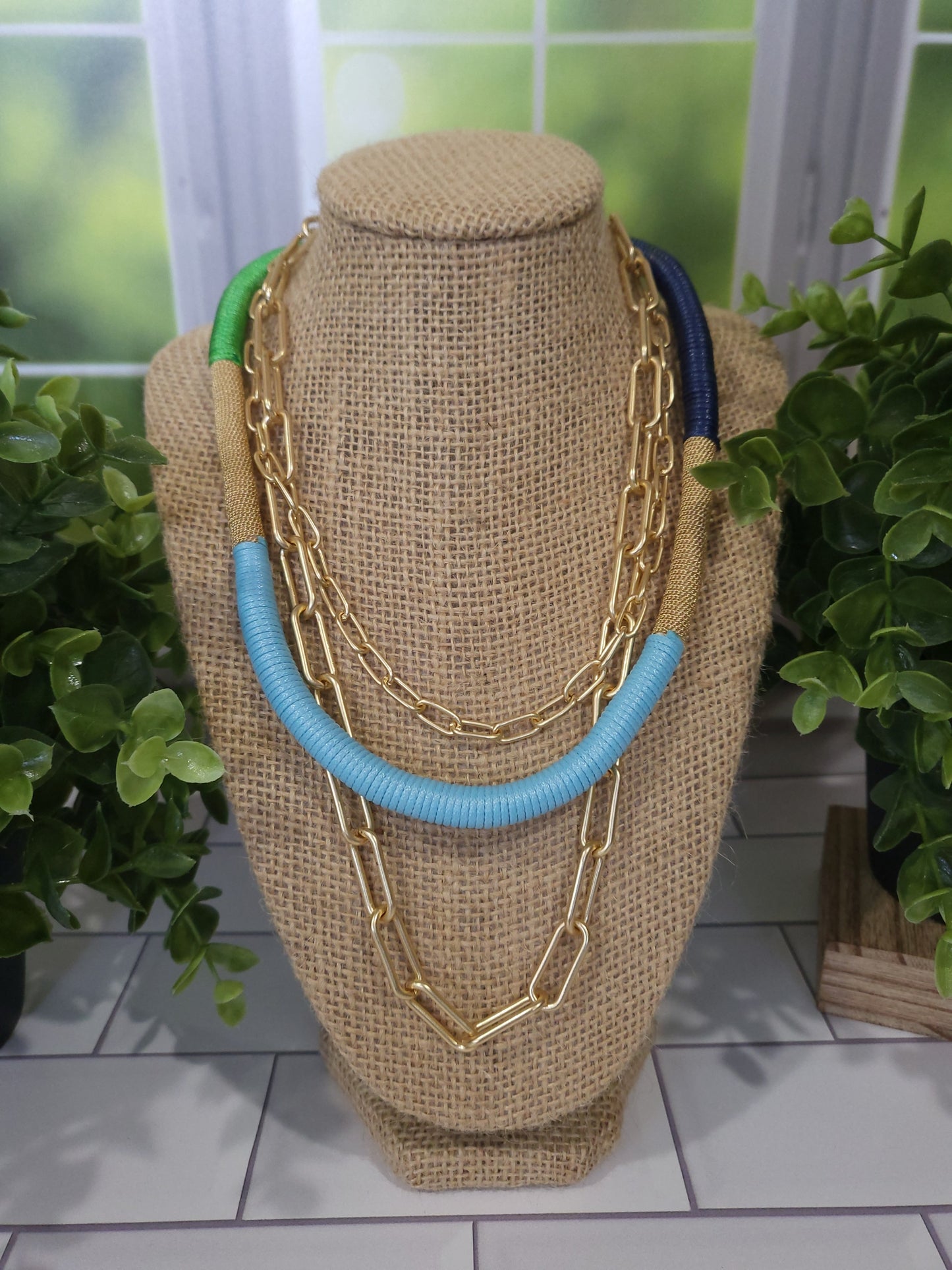 Load image into Gallery viewer, Triple Strand Bead &amp;amp; Chain Necklace
