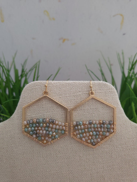 Load image into Gallery viewer, Gold Hexagon Beaded Earrings
