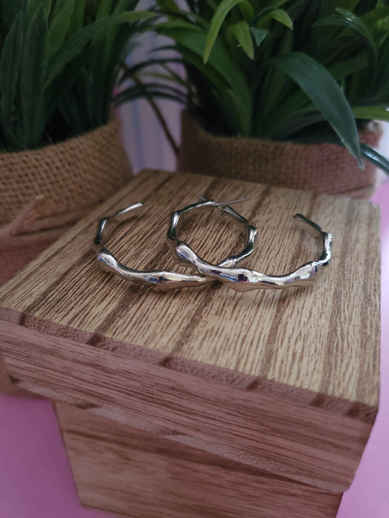 Bamboo Silver Hoops