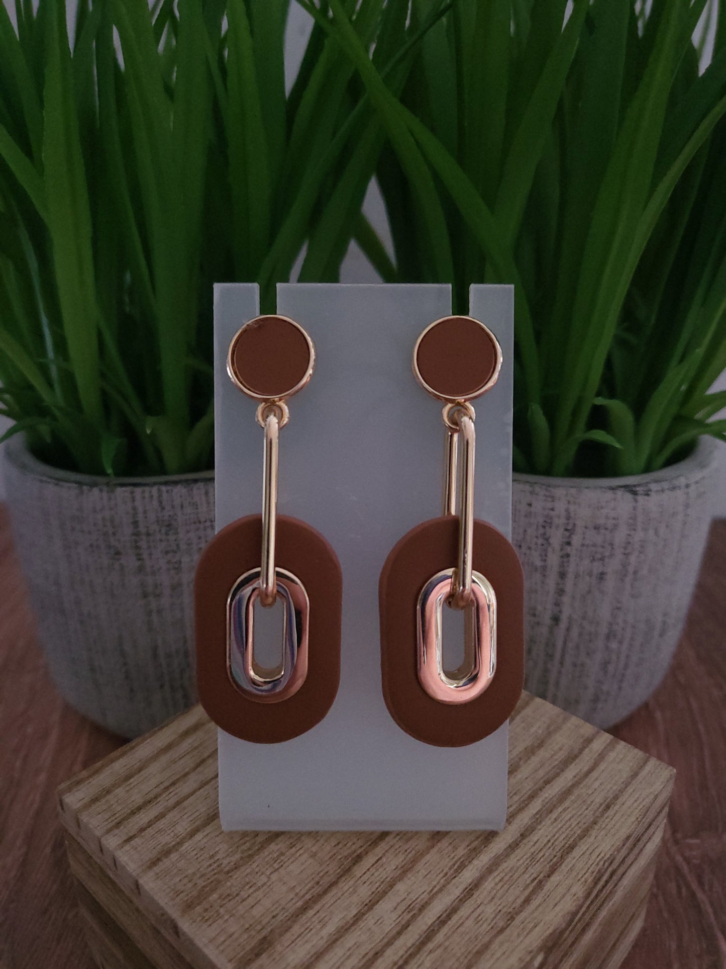 Gold & Brown Drop Earrings