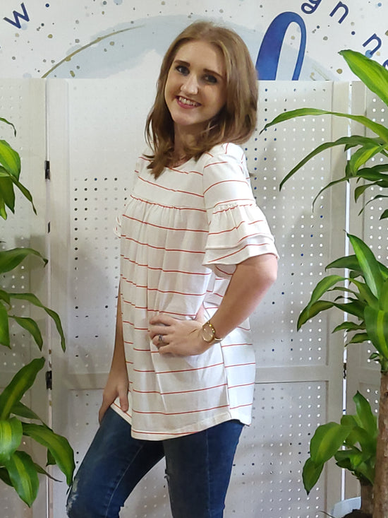 Red Striped Ruffle Sleeves