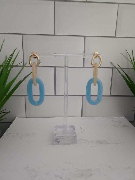 Load image into Gallery viewer, Light Blue&amp;amp; Gold Link Earrings
