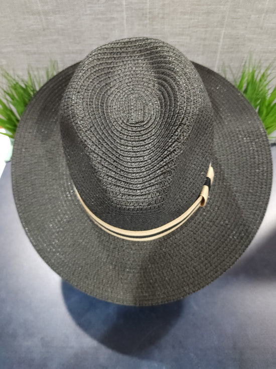 Load image into Gallery viewer, Black Fashion Hat w/band
